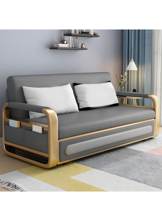 Comfynest Comfynest Faux Leather Metal Arm Convertible Futon Sofa Bed  - Image 1