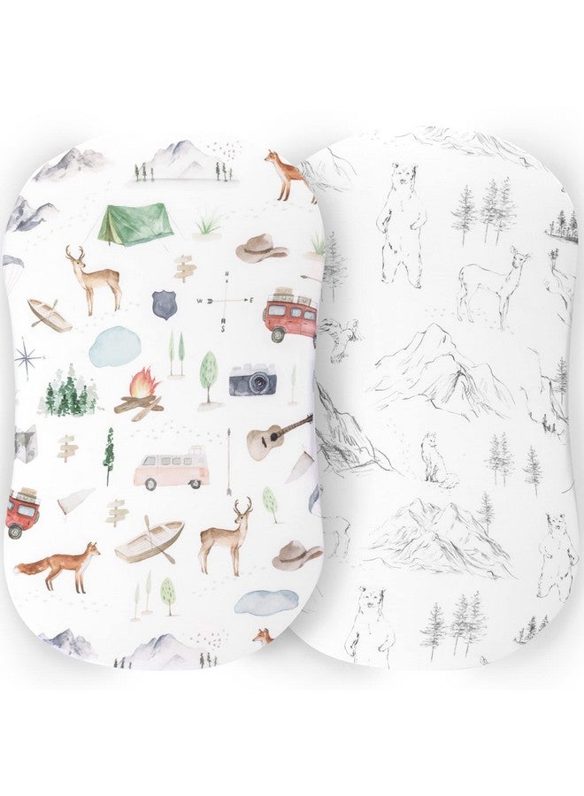 Pobibaby - 2 Pack Premium Bassinet Sheets for Standard Bassinets - Ultra-Soft Cotton Blend, Stylish Woodland Pattern, Safe and Snug for Baby (Explore) - Image 1