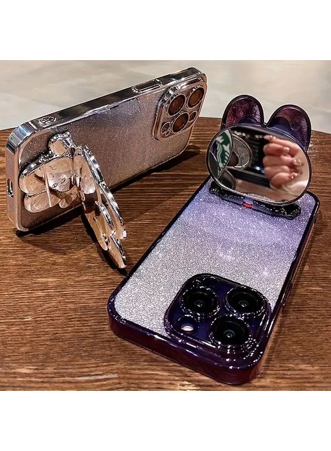 Black Compatible Shockproof Kickstand Case For Samsung Galaxy A14 5G Mirror Flash Stand Cover - Image 3