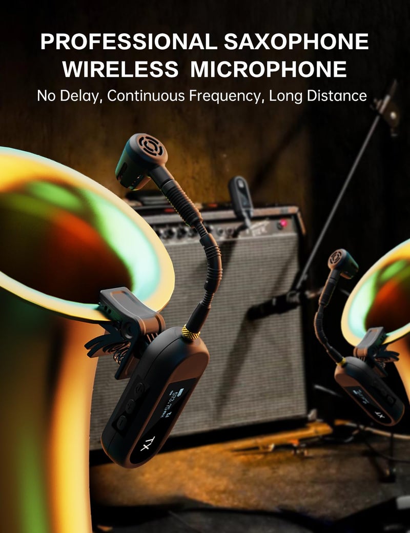 EBJ Wireless UHF Saxophone Microphone System, Clip Instrument Microphone Saxophone and Trumpet, preset EQ and Echo Level 100 feet Transmission, Full Charge can be Used for 8 Hours (M-03-2) - Image 2