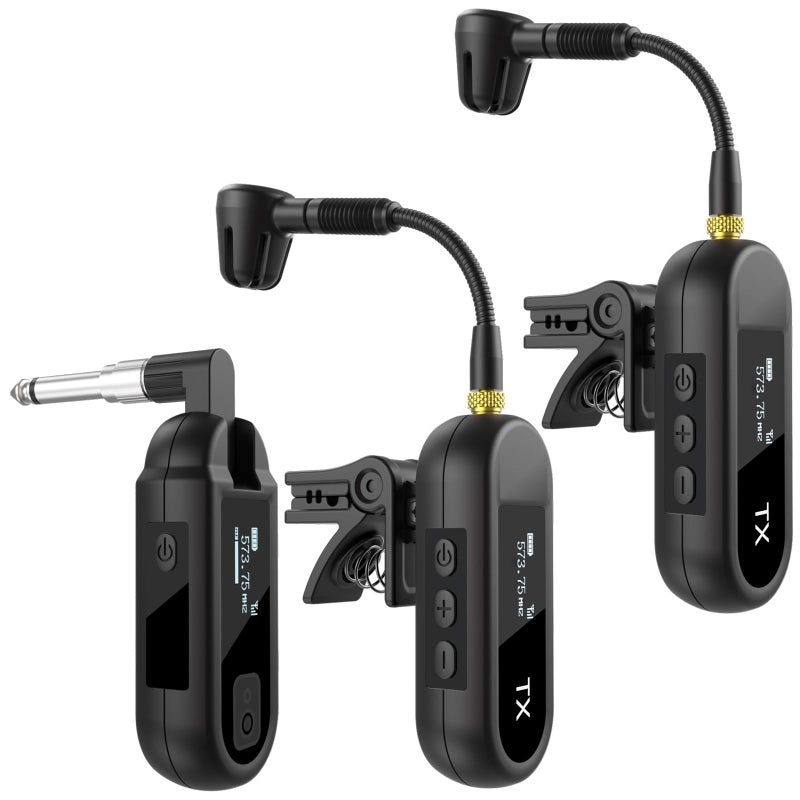 EBJ Wireless UHF Saxophone Microphone System, Clip Instrument Microphone Saxophone and Trumpet, preset EQ and Echo Level 100 feet Transmission, Full Charge can be Used for 8 Hours (M-03-2) - Image 1