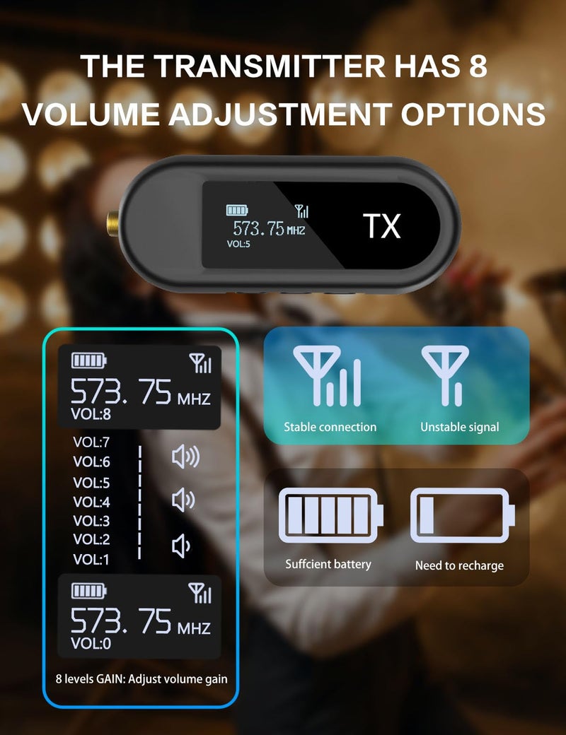 EBJ Wireless UHF Saxophone Microphone System, Clip Instrument Microphone Saxophone and Trumpet, preset EQ and Echo Level 100 feet Transmission, Full Charge can be Used for 8 Hours (M-03-2) - Image 5