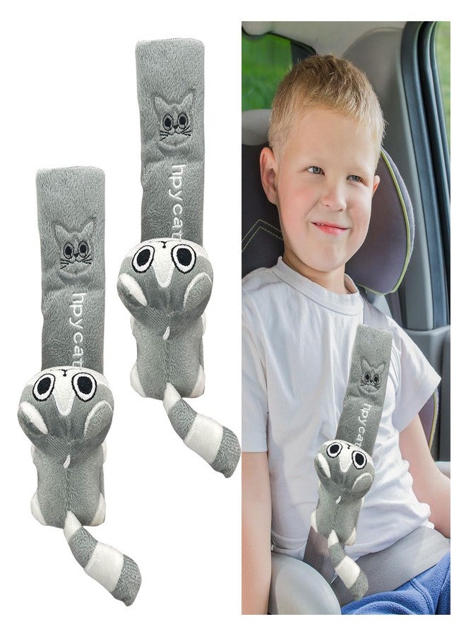 GLSOWEE 2PCS Cartoon Car Seat Belt Covers, Cute Cat Car Seat Belt Harness Cushion, Soft Shoulder Strap Protector Pad for Car, Truck, SUV, Kid, Adult, Backpack (Grey) - Image 1