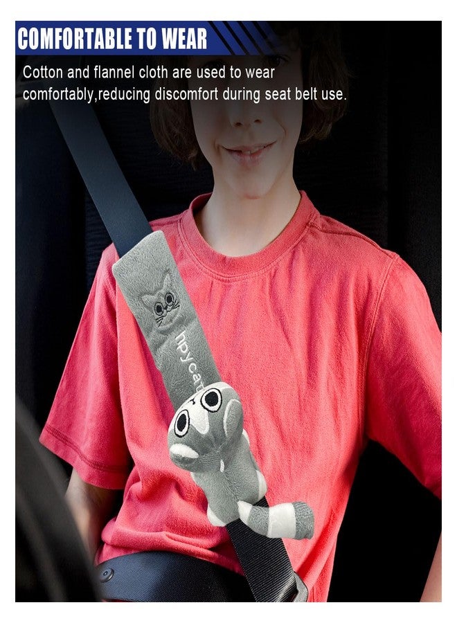 GLSOWEE 2PCS Cartoon Car Seat Belt Covers, Cute Cat Car Seat Belt Harness Cushion, Soft Shoulder Strap Protector Pad for Car, Truck, SUV, Kid, Adult, Backpack (Grey) - Image 4