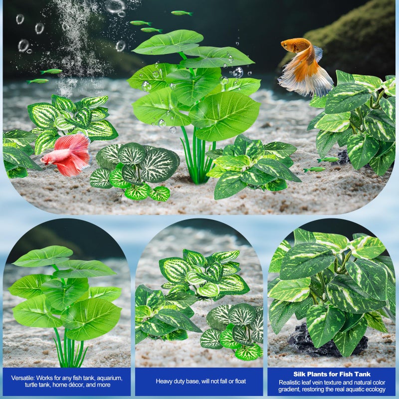 CousDUoBe 12 Pcs Betta Fish Tank Decorï¼ŒSilk Aquarium Plants Green Fish Tanks Decoration Plants, Aquarium Decorations Green Plants - Image 4