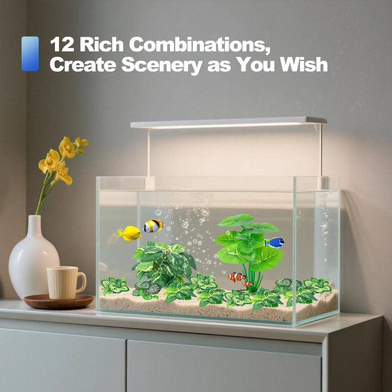 CousDUoBe 12 Pcs Betta Fish Tank Decorï¼ŒSilk Aquarium Plants Green Fish Tanks Decoration Plants, Aquarium Decorations Green Plants - Image 5