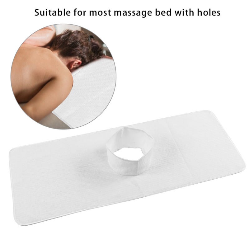 Reusable Spa Steam Towel: 1 White Polyester Bed Sheet - Breathable No-pilling Durable Massage Bed Sheet With Middle Hole For Beauty Salon Facial Massage - Image 3
