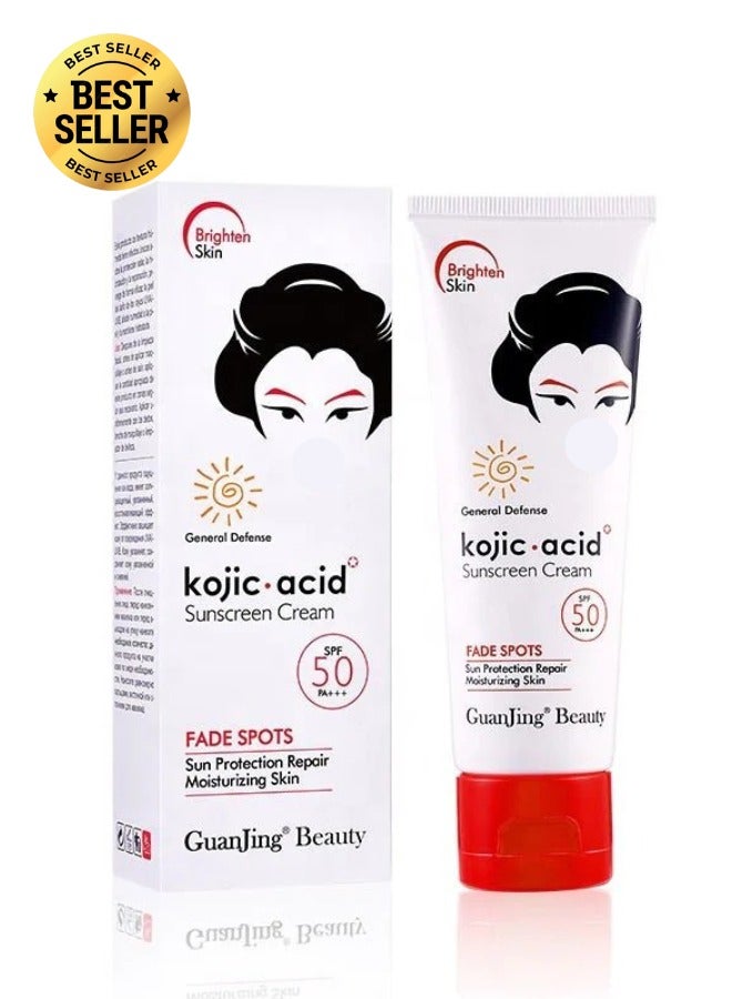Kojic Acid Sunscreen Cream SPF50 80g for Face and Body with Dark Spot Fading and Sun Protection