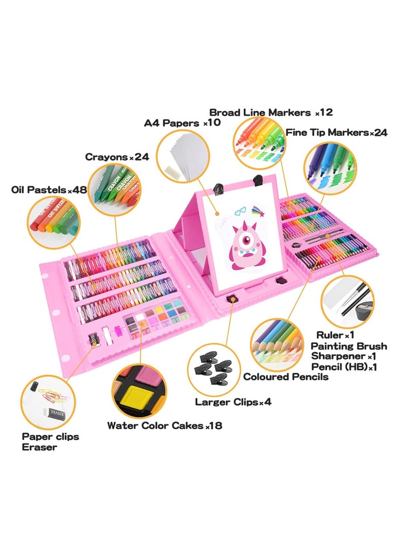Generic 208 Pieces Art Supplies, Drawing Art Set for Kids Girls Boys Teens, Art Kit Bag with Tri-Fold Easel, Includes Oil Pastels, Colored Pencils, Coloring Book, Scissors, Origami Paper, 40 Sheets - Image 2