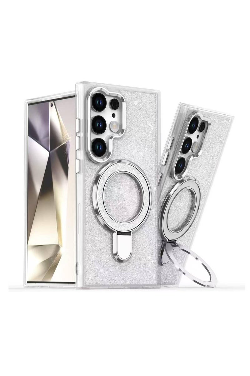 Case Compatible with Samsung Galaxy S24 Ultra Magnetic Glitter Case,Luxury Bling Rhinestone Clear TPU Bumper Case,wireless charger ring stand shine Cover for Women Girls (Shiny Clear) - Image 1