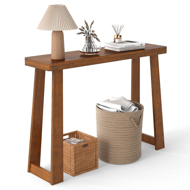 Giantex Narrow Long Console Table, 43" Modern Entryway Table Behind the Couch, Rubberwood Accent Sofa Tables for Living Room, Foyer, Hallway, Bedroom, Entrance (Walnut) - Image 1