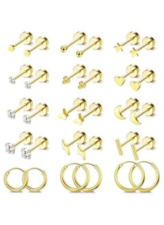 Generic Hypoallergenic Surgical Steel Earrings for Sensitive Ears, 14K Gold Flat Back Stud Earrings, Small Stainless Steel Hoop with Screw Back, Ideal for Multiple Piercings, for Women and Men  - Image 1