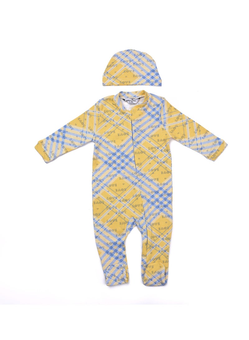 Baby Co. Yellow/blue Baby suit with Ice cap. - Image 1