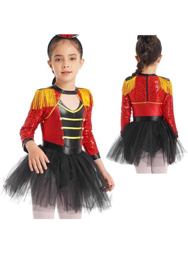 Girls Magician Performance Costume Sequin Tassel Epaulet Tutu Skirt Built in Briefs Stage Show Leotard