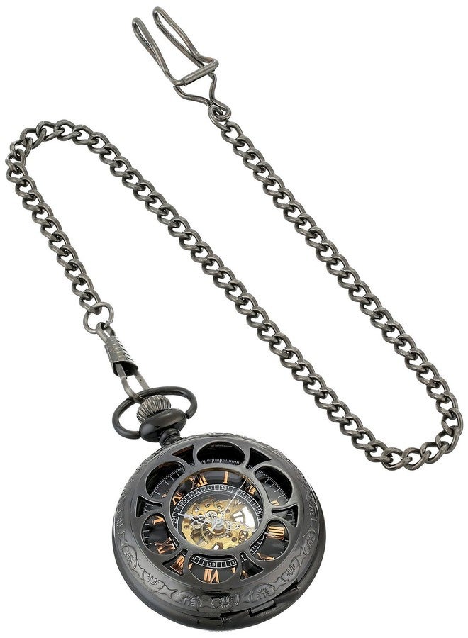 ShoppeWatch Pocket Watch with Chain Black Dial Steampunk Mechanical Hand Wind Up Movement Cosplay PW-19 - Image 5