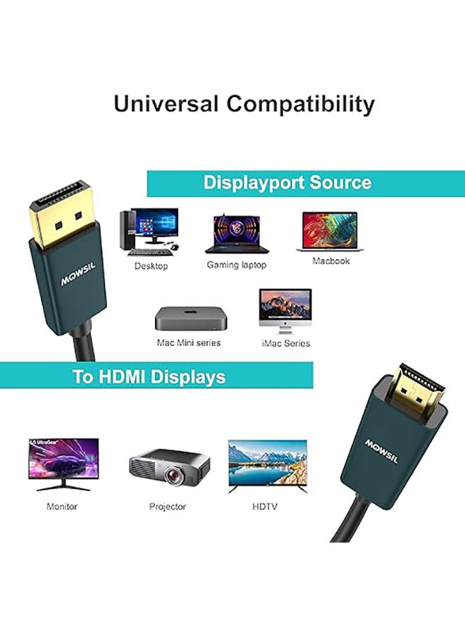 MOWSIL كابل 4K@60Hz DisplayPort 1.2 إلى HDMI 2.0 بطول 2 متر، كابل DP إلى HDMI من ذكر إلى ذكر متوافق مع أجهزة HP/Dell/ThinkPad/AMD/NVIDIA/أجهزة سطح المكتب  - Image 4