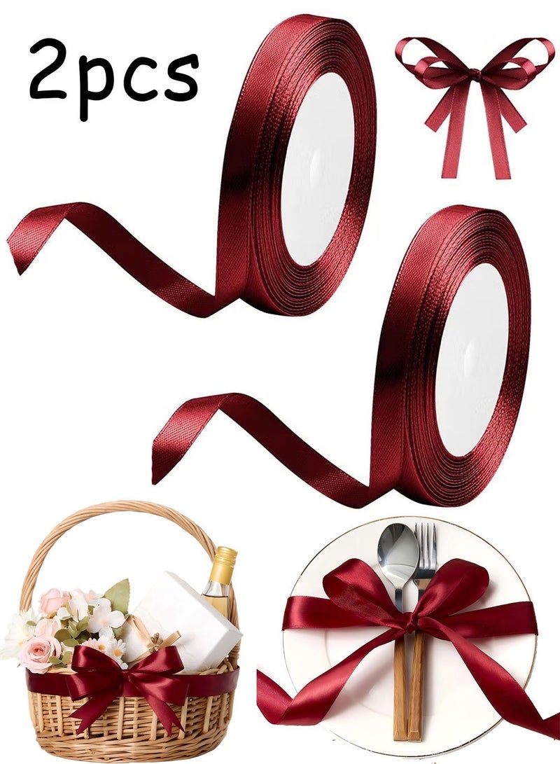Wide Gift Wrap Ribbon,Ribbon Satin Fabric Ribbon For Gift Package Wrapping Hair Bow Clips Making Crafting Sewing Wedding Decorations Width1cm*Length 22 m/25 Yards #Dark red - Image 1