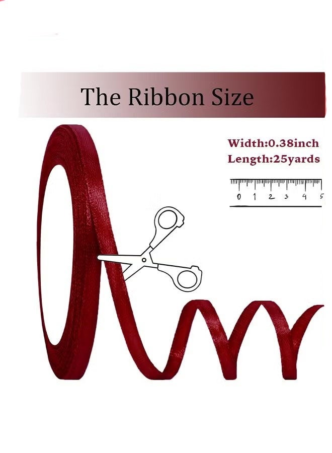 Wide Gift Wrap Ribbon,Ribbon Satin Fabric Ribbon For Gift Package Wrapping Hair Bow Clips Making Crafting Sewing Wedding Decorations Width1cm*Length 22 m/25 Yards #Dark red - Image 5