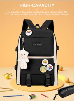 URbazaar School Bag for Girls/Boys 4Pcs Kawaii Cute Backpack Set with Pendant Lunch Bag, Pencil Case, Handbag for Teen Girls School Backpack  - Image 3