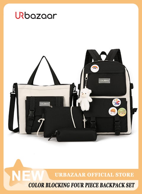 School Bag for Girls/Boys 4Pcs Kawaii Cute Backpack Set with Pendant Lunch Bag, Pencil Case, Handbag for Teen Girls School Backpack