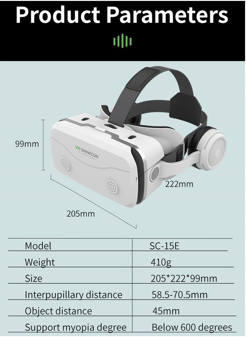 VR SHINECON - G15E VR Glasses IMAX 3D Movies Virtual Reality VR Glasses Google Cardboard Box VR Helmet for 4.7-7" Phone, Support Game Joystick (Black) - Image 1
