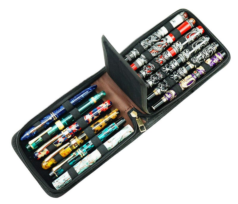 erofa 12 Fountain Pen Case PU Leather, Rollerball Pen Display Holder Bag, Pouch Large Capacity for Your Collection - Brown - Image 1