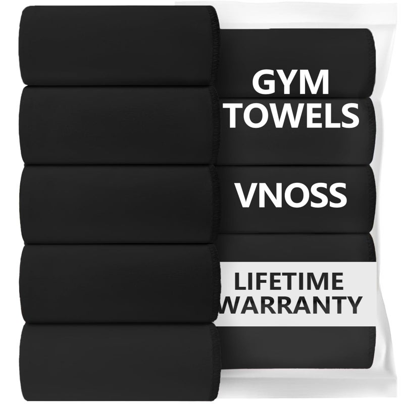 Vnoss Microfiber Quick Dry Gym Towels, Lint Free Odor-Free Absorbent Fiber, Fast Drying, Men & Women Workout Gear for Body Sweat, Working Out Towel, Black, 5Pack - 16 * 27Inch - Image 1