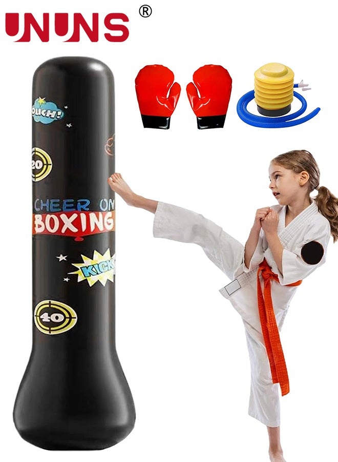 UNUNS Punching Bag For Kids,Inflatable Boxing Punch Bag With Gloves And Pump,Inflatable Tumbler Toy For Boys Girls,Beginner Heavy Punching Bags Sandbag,Reduce Pressure Stress,1.6M Alphabet Black - Image 1