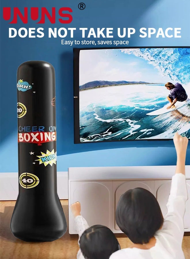 UNUNS Punching Bag For Kids,Inflatable Boxing Punch Bag With Gloves And Pump,Inflatable Tumbler Toy For Boys Girls,Beginner Heavy Punching Bags Sandbag,Reduce Pressure Stress,1.6M Alphabet Black - Image 5