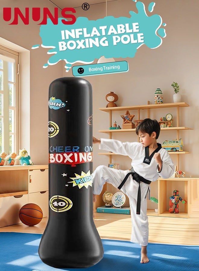 UNUNS Punching Bag For Kids,Inflatable Boxing Punch Bag With Gloves And Pump,Inflatable Tumbler Toy For Boys Girls,Beginner Heavy Punching Bags Sandbag,Reduce Pressure Stress,1.6M Alphabet Black - Image 2