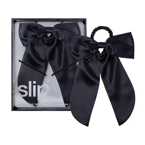 Slip Pure Silk Hair Bow Black Oversized Mulberry Silk Bow with BuiltIn Hair Tie Reduces Breakage Creases Frizz Luxurious Hair Accessory - Image 1