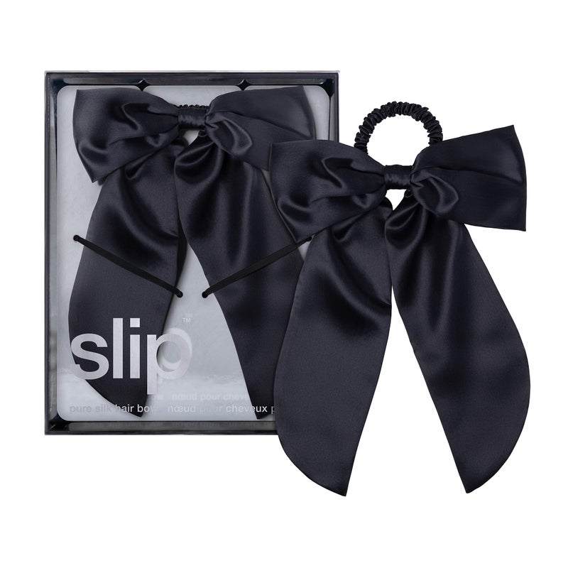 Slip Pure Silk Hair Bow Black Oversized Mulberry Silk Bow with BuiltIn Hair Tie Reduces Breakage Creases Frizz Luxurious Hair Accessory - Image 2