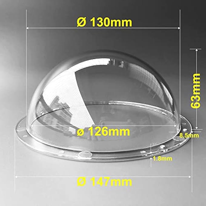 rayihni 5'' TRANSPARENT ACRYLIC CAMERA LENS DOME PROTECTIVE COVER, EXTERNAL DIAMETER 130MM, HEIGHT 63MM CLEAR DOME HOUSING - Image 2