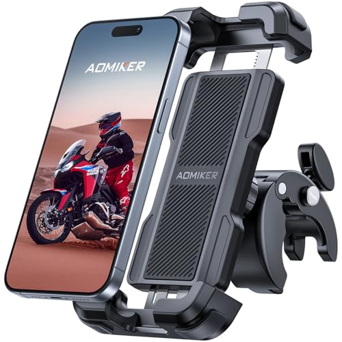 Aomiker Bike Motorcycle Phone Holder Mount - [2025 Quick Release] Bike Phone Holder Handlebar Clamp, Bicycle Scooter Phone Clip for iPhone 16 15 14 13 12 11 Pro Max Plus Mini, 4.7-6.8" Smartphone - Image 1
