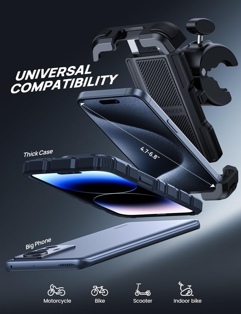 Aomiker Bike Motorcycle Phone Holder Mount - [2025 Quick Release] Bike Phone Holder Handlebar Clamp, Bicycle Scooter Phone Clip for iPhone 16 15 14 13 12 11 Pro Max Plus Mini, 4.7-6.8" Smartphone - Image 5