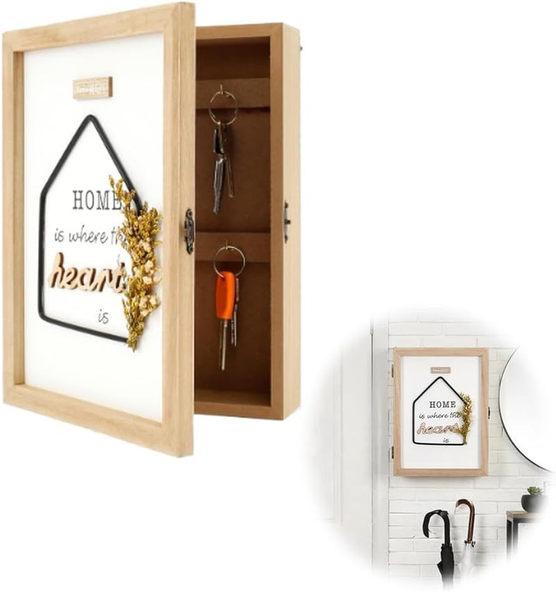 Luckam Wood Key Holder Mount, Decorative Wall box with 6 Key Hooks, Rustic Farmhouse Key Rack, Key Box Cabinet for Entryway, Doorway, Hallway, Office, Home Decor, Suitable Gift - Image 1