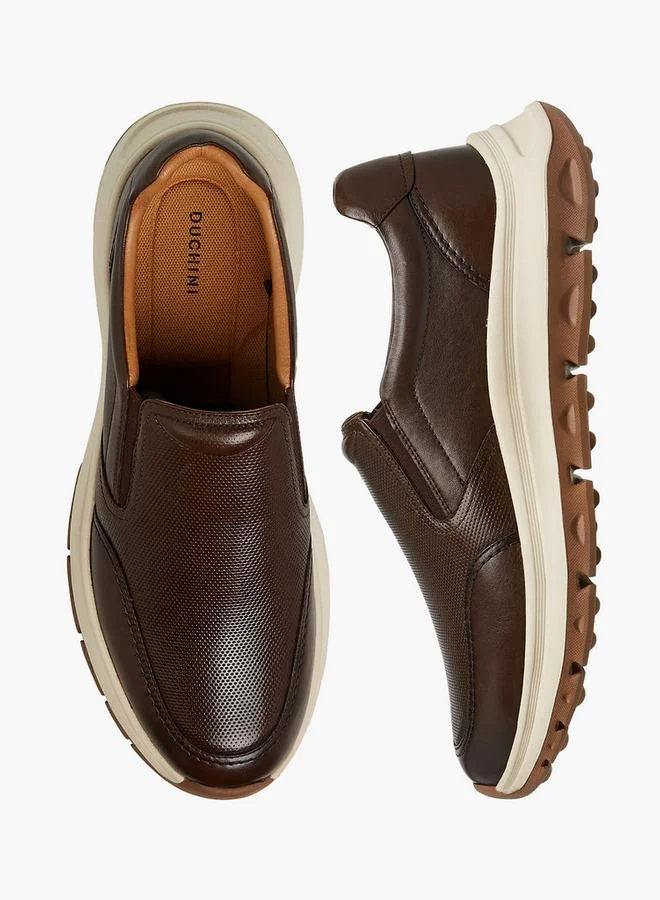 دوتشيني Men Textured Slip-On Leather Loafers