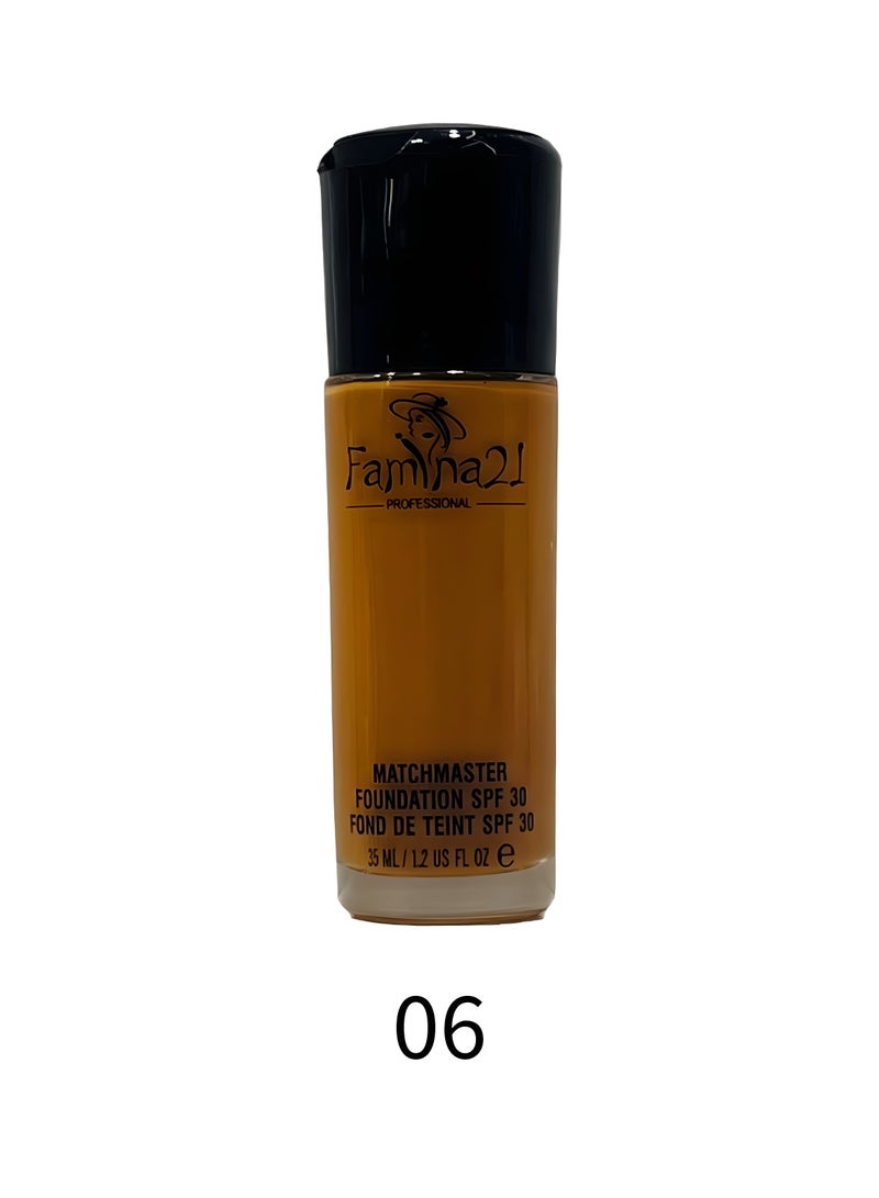 فامينا21 كريم أساس فامينا 21 غير لامع بعامل حماية من الشمس SPF30، 35 مل - 6 ظلال من الفاتح إلى الداكن | تكنولوجيا ماتش ماستر (06)