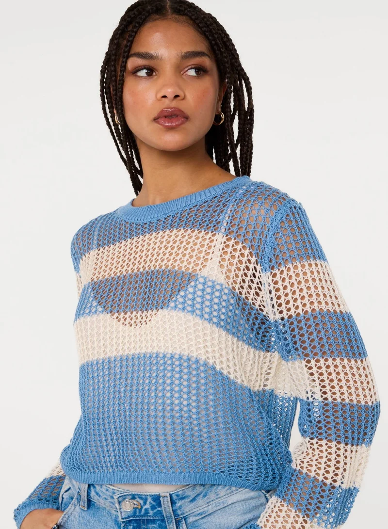 Pink Vanilla Stripe Crochet Jumper