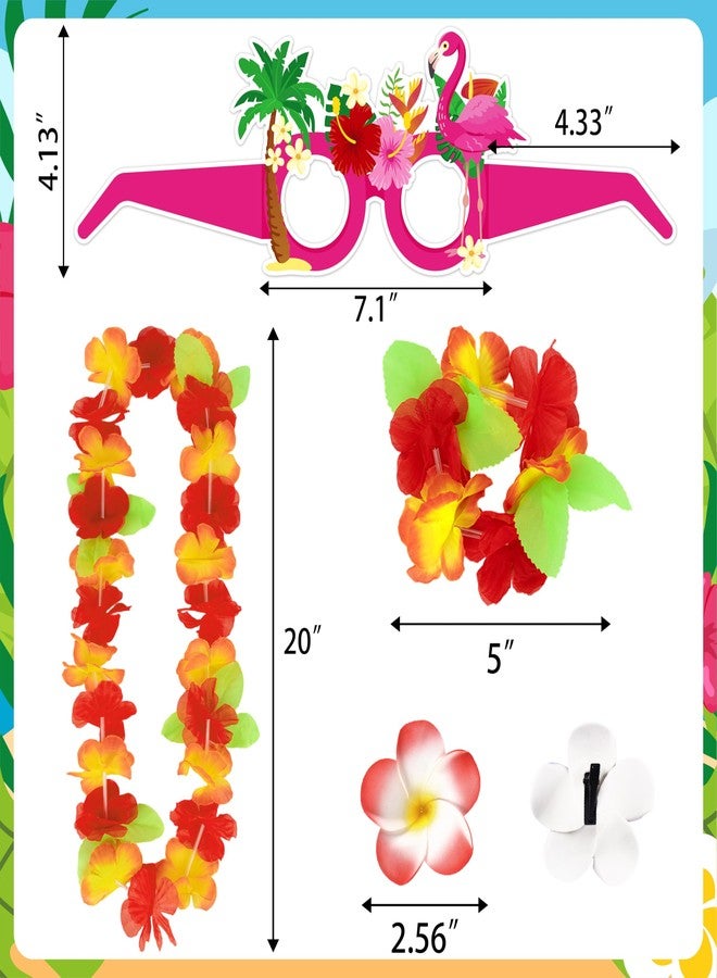 Moon Boat 80PCS Hawaiian Luau Leis Party Photo Booth Props Decorations Supplies Set: Tropical Tiki Flowers Necklaces + Paper Glasses + Bracelets + Hair Clips Bulk Summer Pool Birthday Decor Favors - Image 3