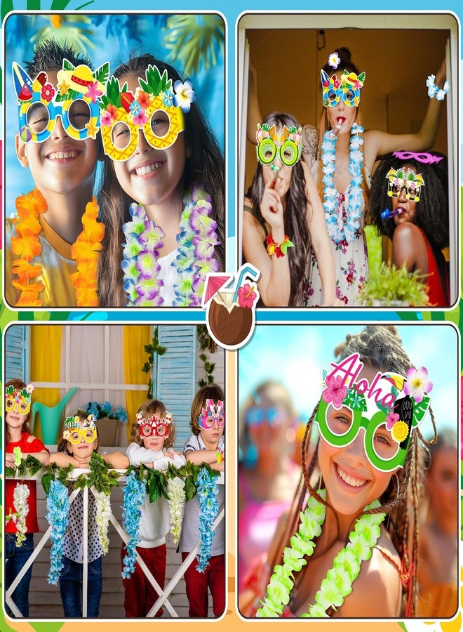 Moon Boat 80PCS Hawaiian Luau Leis Party Photo Booth Props Decorations Supplies Set: Tropical Tiki Flowers Necklaces + Paper Glasses + Bracelets + Hair Clips Bulk Summer Pool Birthday Decor Favors - Image 4
