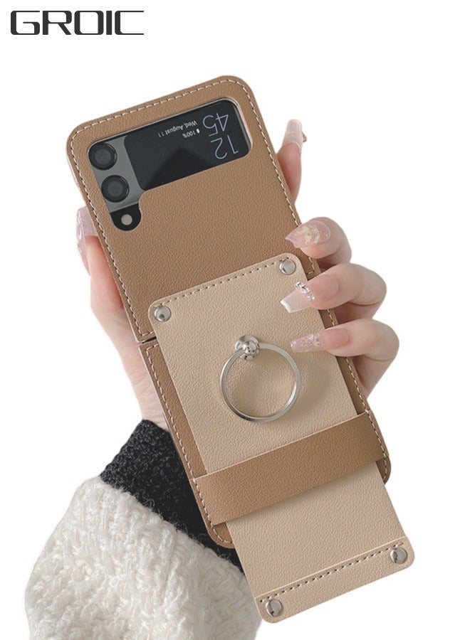 GROIC Case for Samsung Galaxy Z Flip 4 6.7 Inch with Ring Luxury PU Leather PC Durable Protection Cover, Shockproof Smartphone Protector Anti-Drop Full Shell - Image 1