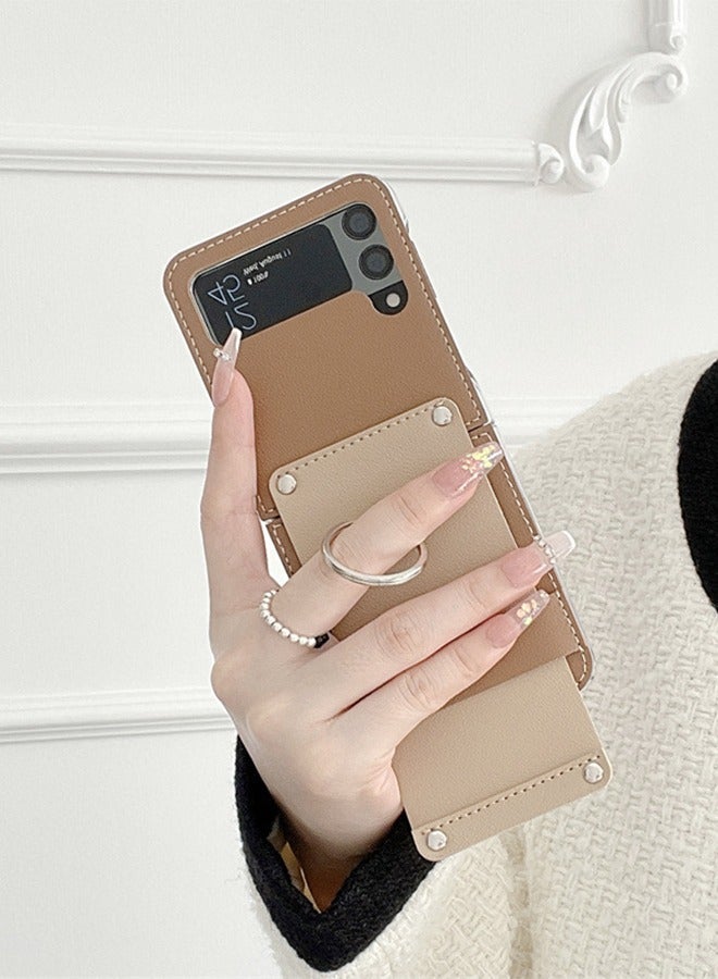 GROIC Case for Samsung Galaxy Z Flip 4 6.7 Inch with Ring Luxury PU Leather PC Durable Protection Cover, Shockproof Smartphone Protector Anti-Drop Full Shell - Image 2