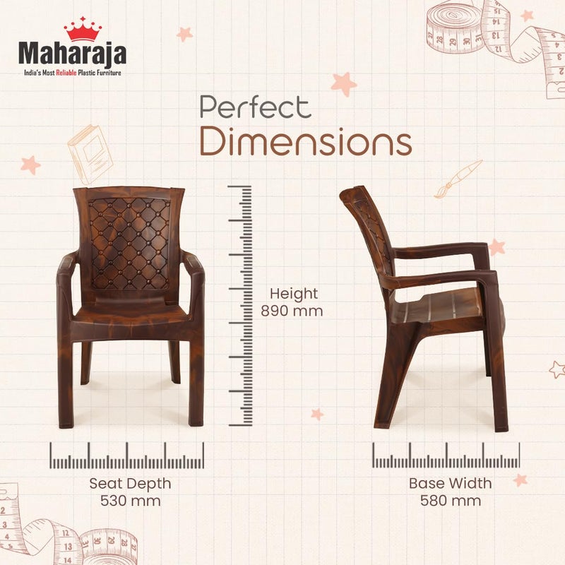 MAHARAJA Plastic Chair Set of 4 Chair for Home Living Room Bearing Capacity Upto 200Kg Matte Finish Strong and Sturdy Structure Plastic Chair with Arm Rest PreAssembled Brown - Image 3