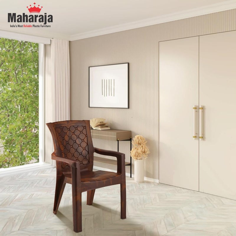MAHARAJA Plastic Chair Set of 4 Chair for Home Living Room Bearing Capacity Upto 200Kg Matte Finish Strong and Sturdy Structure Plastic Chair with Arm Rest PreAssembled Brown - Image 2