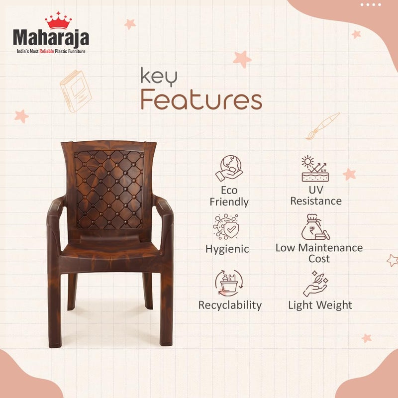 MAHARAJA Plastic Chair Set of 4 Chair for Home Living Room Bearing Capacity Upto 200Kg Matte Finish Strong and Sturdy Structure Plastic Chair with Arm Rest PreAssembled Brown - Image 5