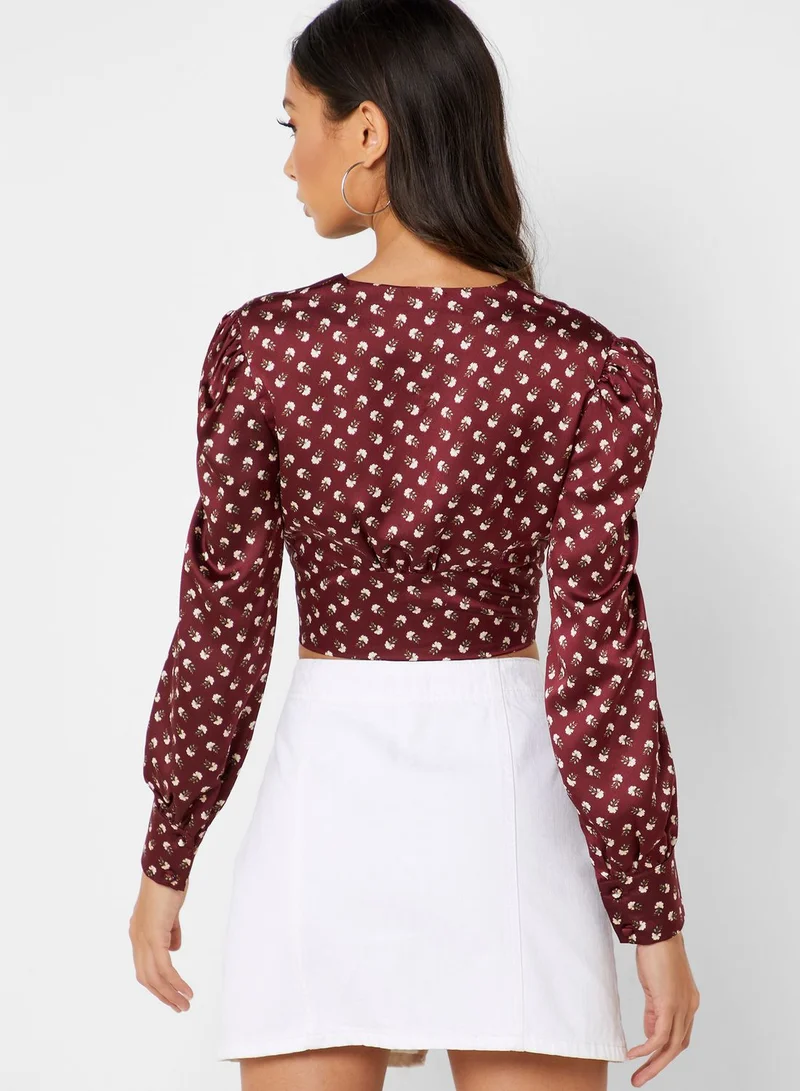 Ginger Polka Dot Button Detail Top