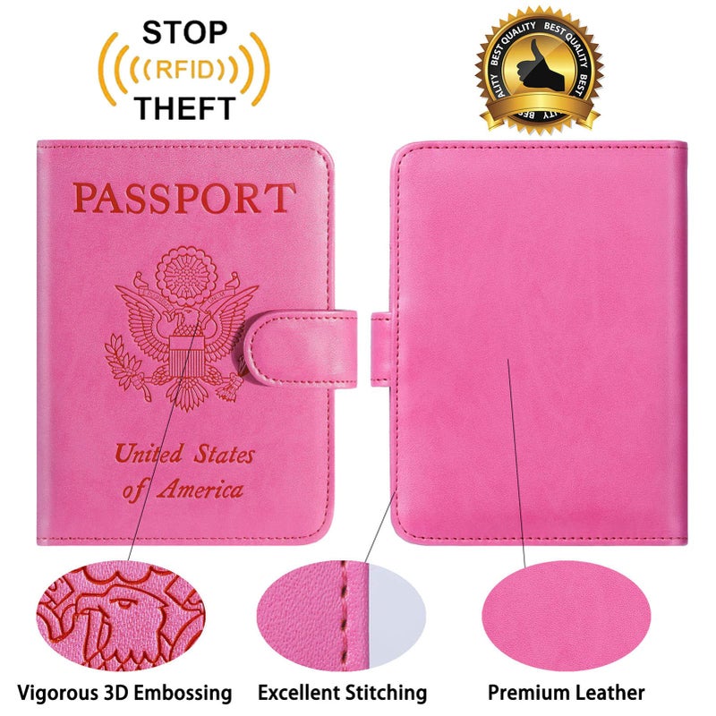 PASCACOO Passport Holder With Luggage Tag Cover Wallet RFID Blocking Leather Case Travel Essentials Accessories Travel Must Have(114#Pink) - Image 5