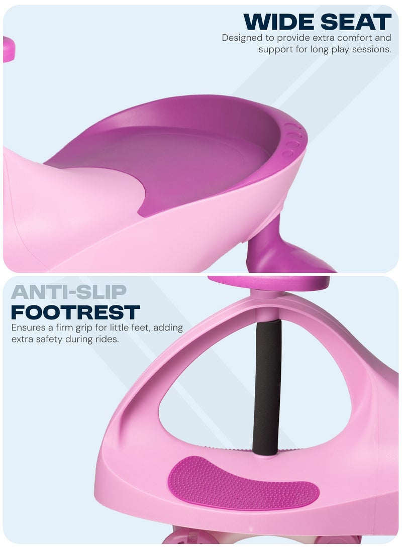 BAYBEE Unicorn Baby Ride on Push Magic Swing Cars for Kids Car with Scratch Free Flashing LED PU Wheels Ride on Push Car for Kids 3 to 8 Years Boy Girl Pink - Image 4