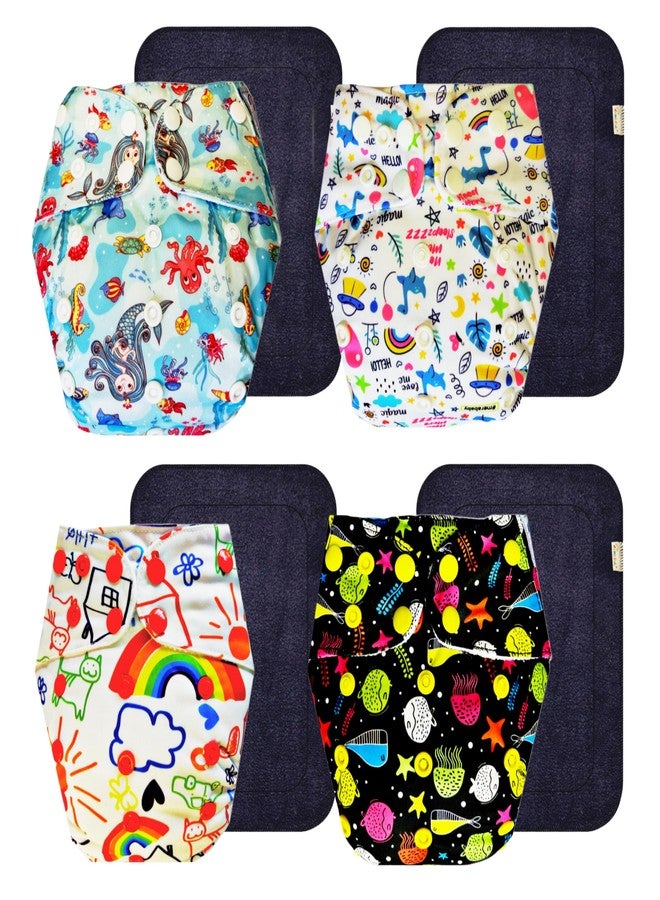 حفاضات قماشية فاخرة من دمبلدو مع حشوة رمادية (عبوة من 4) | مضادة للحساسية | قابلة لإعادة الاستخدام والغسل | أزرار كبس قابلة للتعديل | مصممة من قبل أمهات | من 3 أشهر إلى 3 سنوات | للجنسين - Image 1